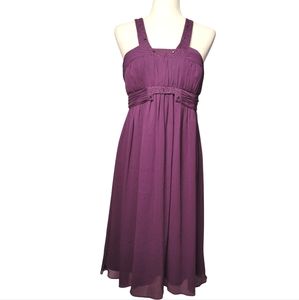 Max and Cleo - Purple Crinkle Chiffon Dress with Embellishments - Size 14